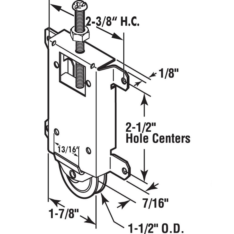 Sliding Mirror Door Rollers Assembly Fit Contractors Part #W8020C, 1-1/2"