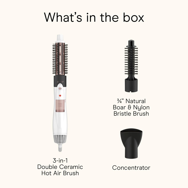 Conair Double Ceramic 3-in-1 Hot Air Brush, Interchangeable Attachments: 1¼-Inch
