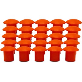 (25 Pack) Safety Orange Plastic Mushroom Survey Rebar Cap Covers - Fits Rebar Stake Size #3 - #7, 3/8" to 1", 10M - 25M Surveying Markers, Concrete Stakes, Grading Marker, Surveyor Pins, and Spikes