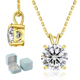 KRKC&CO 1-2CT Collar de Moissanita para Mujer, Diamante Solitario, Cadena de Plata de Ley 925 con Certificado de Autenticidad GRA