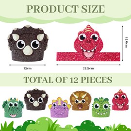 Muorruo 12 Pieces Dinosaur Party Hats for Kids, Paper Headbands, Crown, Birthday Party Decoration, Animal Birthday Party Hats, Animal Headbands, Paper Party Crown for Kids