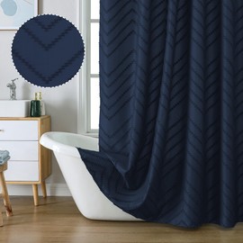 Chyhomenyc Chevron Boho Navy Blue Shower Curtain 72x72 inches, Fabric Shower Curtain Modern Chic Textured Tufted Chevron Striped Minimalist Hotel Bathroom Shower Curtain