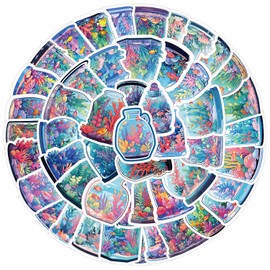 50 Packs Fish Tank Stickers Water Bottles Laptop Phone Motorcycle Computer Guitar Skateboard Hydroflasks Fishbowl Vinyl Sticker Waterproof Aesthetic Trendy Decals for Teens Girls Adults