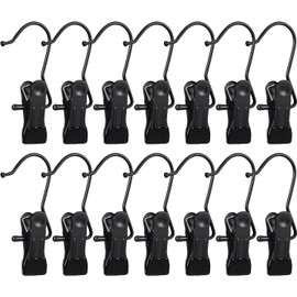 FREZON 15 Pack Boot Hanger for Closet, Laundry Hooks with Clips, Boot Holder, Hanging Clips, Portable Multifunctional Hangers Single Clip Space Saving for Jeans, Hats, Tall Boots, Towels(Black/Black)