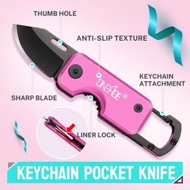 Pink Pocket Knife for Women - Stocking Stuffers for Christmas, Mothers Day Gifts, Keychain Edc with 1.62inch Blade - Small Folding Knives for Everyday Carry, Box Cutter - Gadgets for Camping Hiking