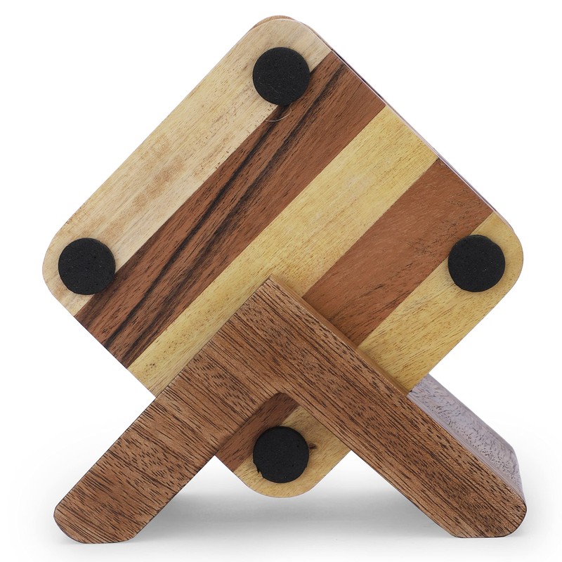 Ajuny Wooden Square Drink Coasters with Holder Set of 4