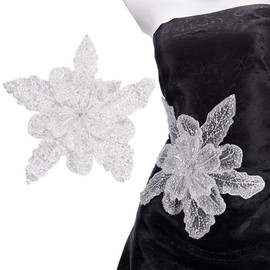 MAYJOYDIY White 3D Sequin Flower Applique Sparkly Sew on Sequins Lace Patch with Brooch Pin Double-Layer Lace Applique Floral Pattern Patch for Wedding Garment Dresses Decoration DIY Sewing Fabric