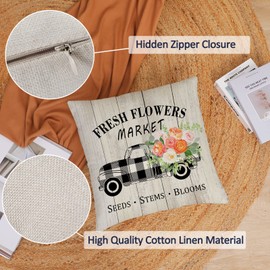 Hello Spring Pillow Covers 20x20 Set of 4 Floral Throw Pillow Covers Spring Summer Decorative Cushion Covers Truck Biycle Flower Pillow Cases for Home Sofa Couch Outdoor Decor (20 by 20)