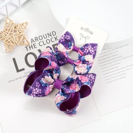 3PCS Hair Bows for Girls Hand-made Colorful Grosgrain Ribbon Hair Bows Alligator Clips Hair Accessories Barrettes for Little Teen Toddler Girls Kids (Purple Vintage Flower)
