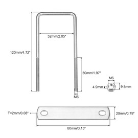 sourcing map U Bolts U Bolts M6 x 52 mm x 120 mm Square U Shackle Bolt 304 Stainless Steel U-Bolts with Nut Plate Bracket Clamp Fence Attachment for Roof Box Car Pipe Towing