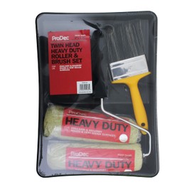 ProDec PRRT028 5 piece Twin Masonry Paint Roller, Frame, 4" Brush and Tray Set, Heavy Duty Paint Roller Set for Painting with Smooth and Textured Masonry Paints on Exterior Walls, 9", Black