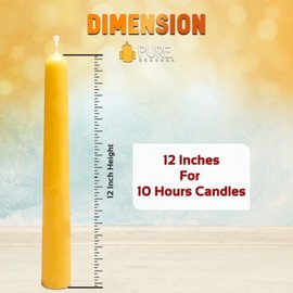 Beeswax Taper Candles | Handmade 12 Inch Tapers Made from Pure Natural Triple Filtered Cosmetic Grade Bees Wax with A Thick Cotton Wick | Long, Smokeless Burn Time | Made in USA