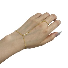 925 Sterling Silver Triple Solitaire CZ Diamond Finger Ring Bracelet Hand Chain for Women, 14K Gold Slave Bracelets