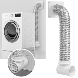 Dryer Vent Hose for Tight Space, 90 Degree Dryer Vent Elbow with Wall Plate, 8ft Hose & Seal Kit – Fits 4" Dryer Ducts, Quick Connect & Disconnect, Space-Saving and Makes Vent Cleaning Easier