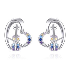 Grmdit Violin Earrings 925 Sterling Silver Violin Stud Earrings for Women Musical Jewelry Gifts for Violin Lover Player