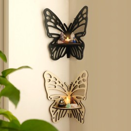 Artilady Crystal Shelf Display -2 Pcs Butterfly Floating Shelves for Wall Corner Shelf for Crystals and Stone Boho Cute Bedroom Home Bathroom Decor Aesthetic Witchy Gift for Women