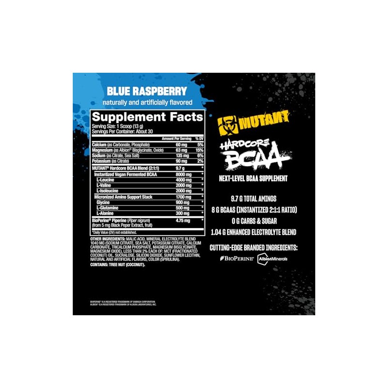 Mutant Hardcore Bcaa Sabor Frambuesa Azul con Electrolitos 30 Porciones