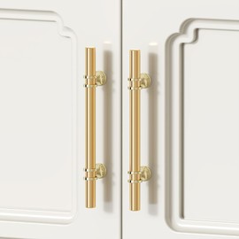 Rergy Cabinet Handles Drawer Pulls and Knobs, 5Pack Gold 3inch Hole Center, Kitchen Hardware for Dresser Handle Zinc Alloy Furniture Pull