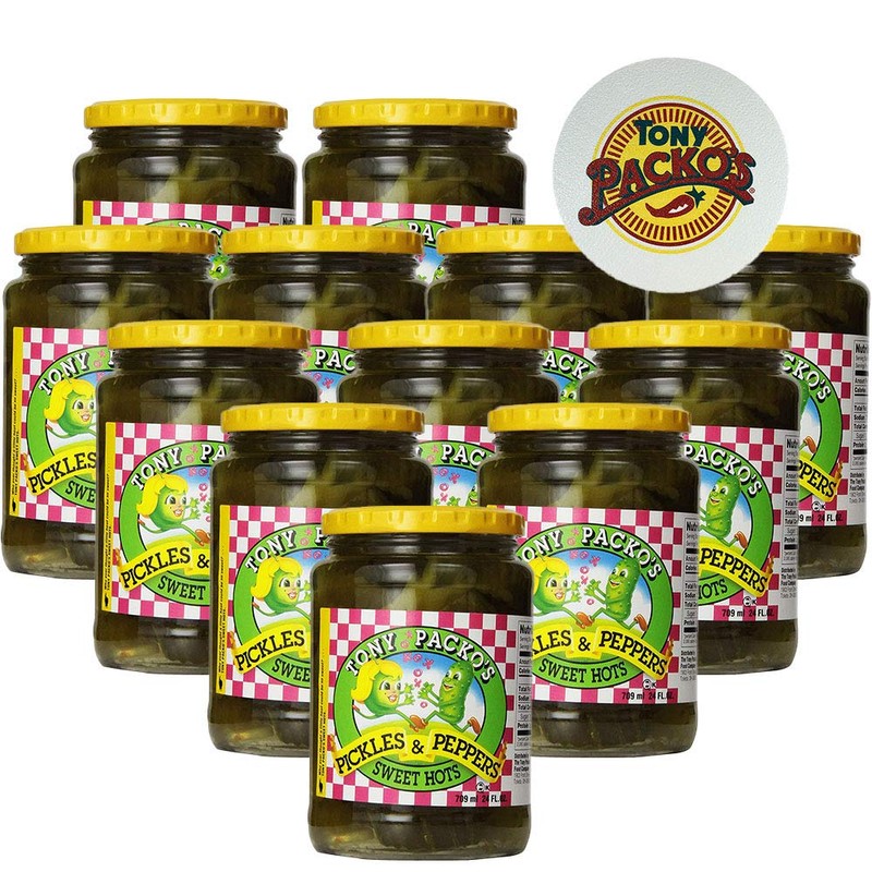 Tony Packos Sweet Hot Pickles and Peppers - 12 Jars