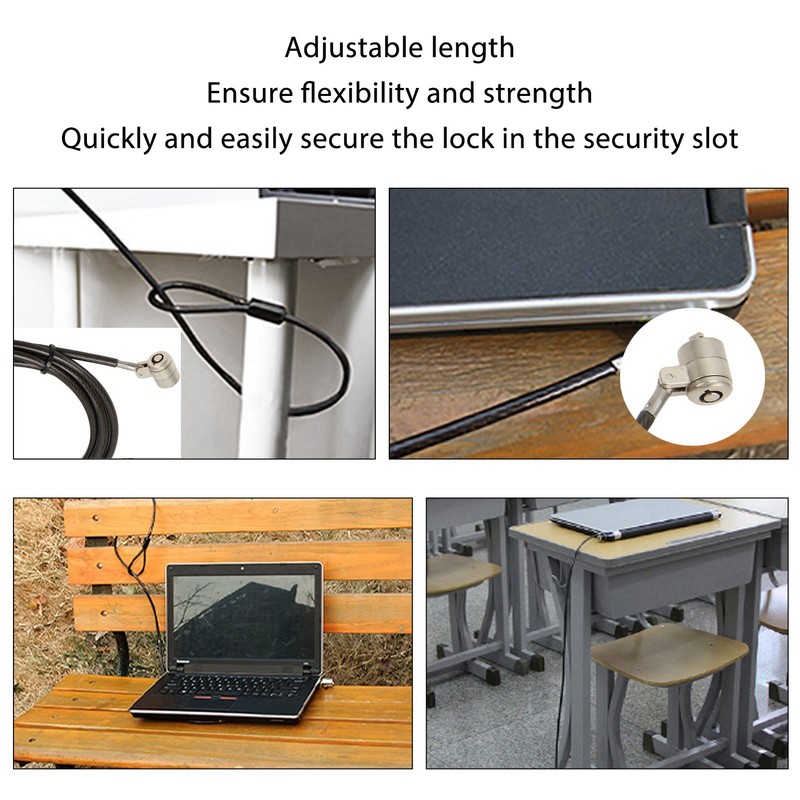 Laptop Cable Lock with 2 Keys Adjustable Length Flexibility Theft