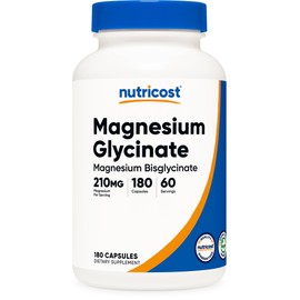 Nutricost Magnesium Glycinate Capsules (180 Capsules, 210 mg Per Serving) - Magnesium Glycinate Supplement for Gentle Absorption