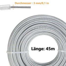 Metal Mowing Line, 3 mm x 45 m Trimmer Line, Reinforced Strimmer Line, Steel Wire Brush Cutter, Grass Trimmer Thread, for Weed Grass Yard Garden
