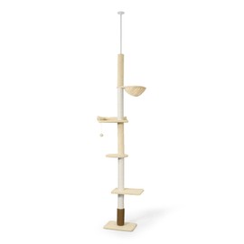 CAPHAUS Floor to Ceiling Cat Tree with Adjustable Height 104-115 Inch, Multi-Level Cat Tower with Itching Scratcher, Fluffy Playball, Platforms, Hammock for Indoor Cats, Beige