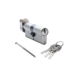 Solid Brass Lock Cylinder with 3 Brass Keys 70mm Pella Storm Door Lock Cylinder Brushed Nickel Lock Replacement Patio Sliding Door Locking Cylinder Lock for Storage Unit Security Door Locks