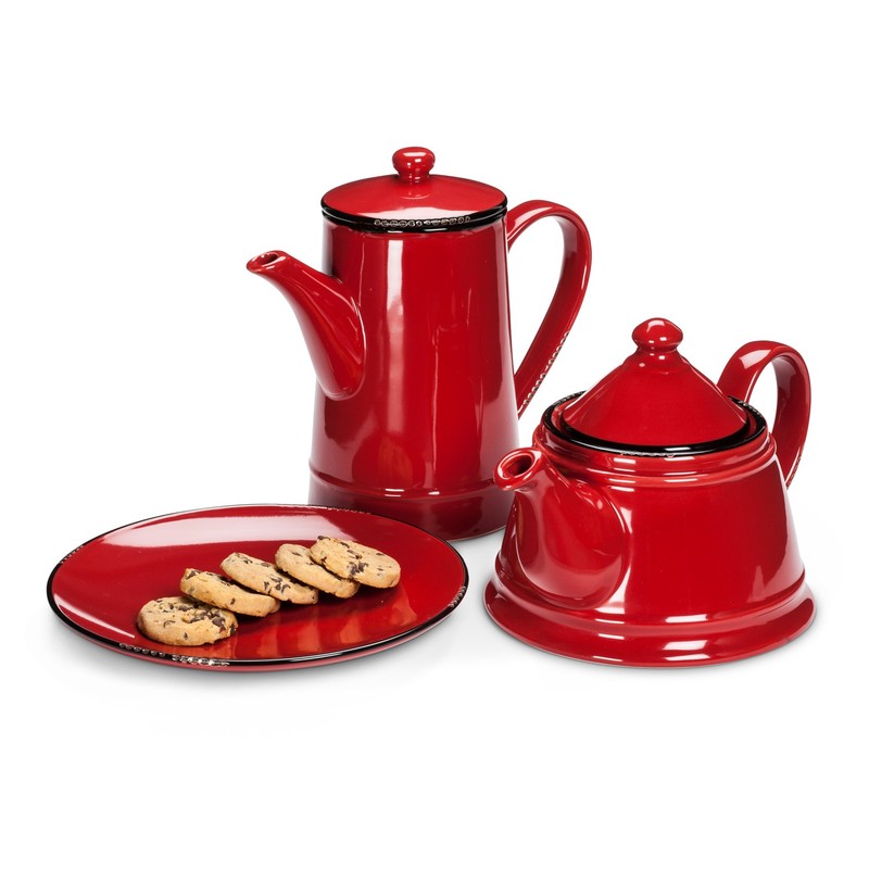 Abbott Collection Enamel Look Ceramic Teapot - Red, 32oz (9"L)