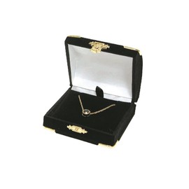 N N'icePackaging - 5 Qty Fancy Midnight Black Flocked Velour Pendant Clasped Jewelry Gift Box w/Brass Trim corners and clasp