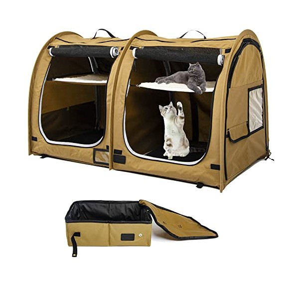porayhut Mispace Portable Twin Compartment Show House Cat Cage/Condo -