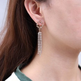 Inilbran Boho Rhinestone Earrings Gold Long Crystal Chain Earrings Long Tassel Crystal Drop Earrings Vintage CZ Tassel Chain Earrings Wedding Crystal Chain Earrings Jewellery for Women and Girls,