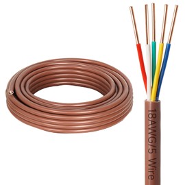 Thermostat Wire - 18/5 10FT Solid Copper 18 Gauge 5 Conductor Power Circuit Cable for Heating & air Conditioning Equipment, doorbells and Other Indoor/Outdoor Low Voltage Applications Use