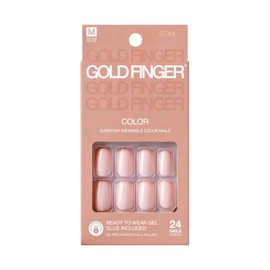 GoldFinger False Nails Kit, Ready to Wear Natural Pink Fake Nails, Manicure Stick and Glue Included, Medium Squavol Shape, Long-Lasting Hottest Trend Glue on Nails, Convenient & Easy to Apply