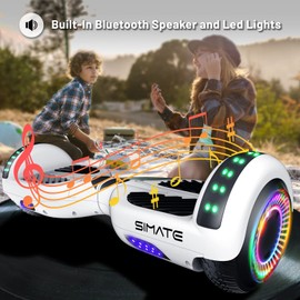 SIMATE 6.5" Hoverboard with Bluetooth & LED Lights, Self Balancing Hover Boards for Kids & Adults & Girls & Boys, for All Ages