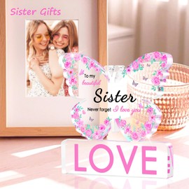 Mothers Day Gifts for Sister, Sister Birthday Gifts, Sister Mothers Day Gift Ideas - Acrylic Butterfly Engraved Plaque Sister Gifts 3.9 × 3.9 × 0.5 inch, Sister Gifts for Women, Best Sister Ever Gifts