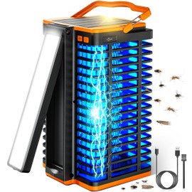 Kiies Bug Zapper for Indoor Outdoor, Solar-Powered Mosquito Trap, Cordless Rechargeable 4200V Mosquito Killer with 4000mAh Battery, Built-in Reading Lamp, Ideal for Home, Patio, Camping, and Backyard