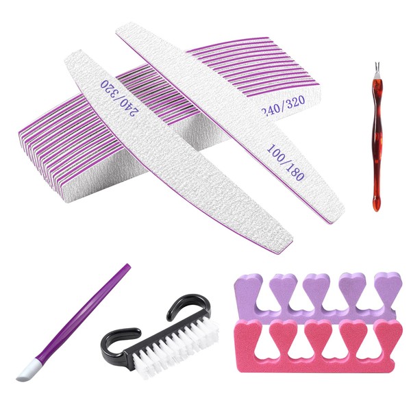 21 Piece Professional Nail File Set, Double Sided 100/180 & 240/320 Grit Durable Polisher Washable Emery Boards