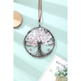 JSDDE Rose Quartz Healing Crystal Tree of Life Hanging Ornament Wire Quartz Gemstone Wall Hanger Home Office Decoration Meditation Balancing