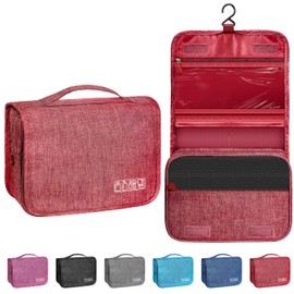 YEMEDA Toiletry Bag Travel Bag with Hanging Hook, Waterproof Capacity Hanging Multifunctional Makeup Bag for Toiletries, Portable Cosmetic Bag Travel Organizer for Women and Men (Red)