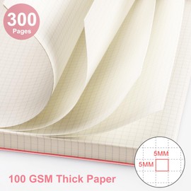 EMSHOI Notebook A5 Squared, Spiral Notepad with 300 Pages / 150 Sheets, 100gsm Checked Paper for Writing, PVC Hard Cover, Notebooks for School, Work, Drawing, Travel, 14.5 x 21 cm - Pink