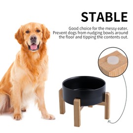 Addggo Black Elevated/Raised Dog Bowl Ceramic with Wood Stand for Medium Large Breed,Non Slip Heavy Wighted Dog Food Water Dish,Cute Porcelain Big Pet Bowl Extra Large