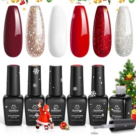 Beetles Christmas Gel Nail Polish – Candy Cane Gel Polish Set, 6 Color Burgundy Red Glitter White Silver Winter Snow Holiday Sparkle Manicure Kit Soak off Uv Nail Art Design Gifts for Women