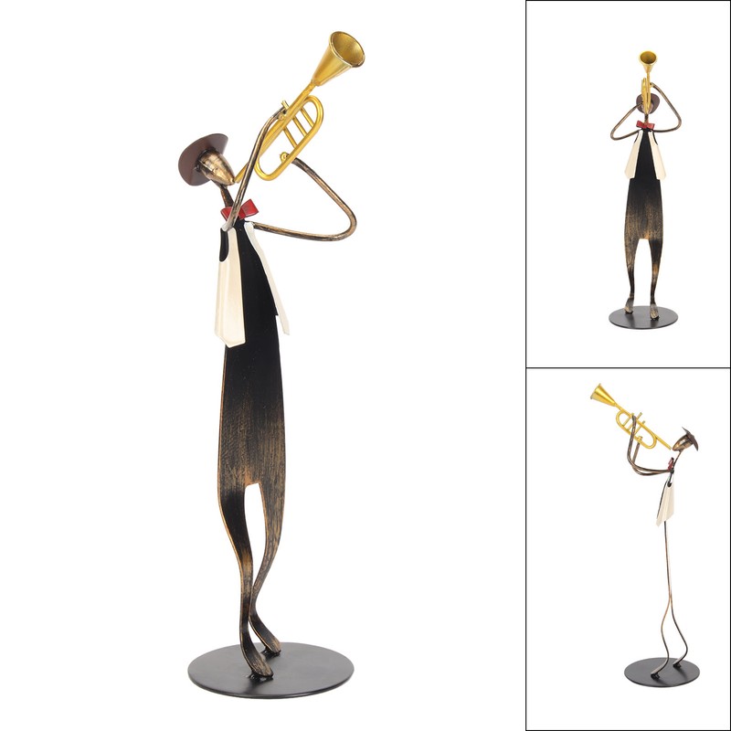 Trumpet Player Figurine Modern Abstract Handcrafted Metal Musician Sculpture for