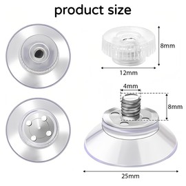 Pack of 12 Suction Cups with Thread and Knurled Nut, Versatile Suction Cups, Transparent Suction Cups, No Drilling, PVC Suction Cups, Diameter 25 mm, for Windows, Car, Decoration, Hanging