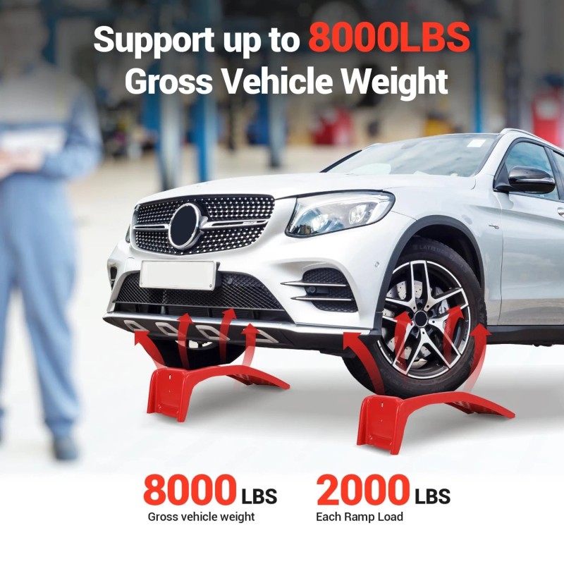Garvee Portable Steel Car Ramp Set (2), 8000lb Load Rating,