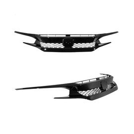 Titanium Plus Autoparts Grille Grill Compatible For 2016-2018 Honda Civic 10th FK8 Type R Style Glossy Black Mesh