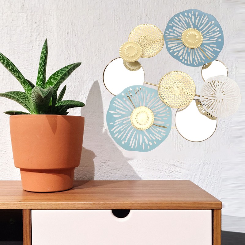 Wall Iron Decoration Lotus Shape With Mirror Metal Wall Art