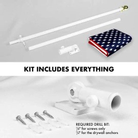UD_G128 Combo Pack: 6 Feet Tangle Free Spinning Flagpole (White) USA American Flag 3x5 ft Printed 150D Brass Grommets (Flag Incl