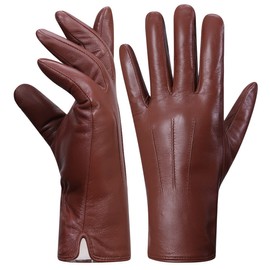 Harssidanzar KL027EU Leather Gloves for Women, Winter Rabbit Fur Lined Soft Genuine Leather Gloves, Cognac